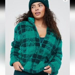 Aerie Offline American Eagle Fluffy Quarter Zip Pullover Sweatshirt Green Medium